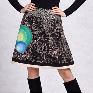 Desigual Rainbow Artistic Print Skirt Black Cream Small Like New